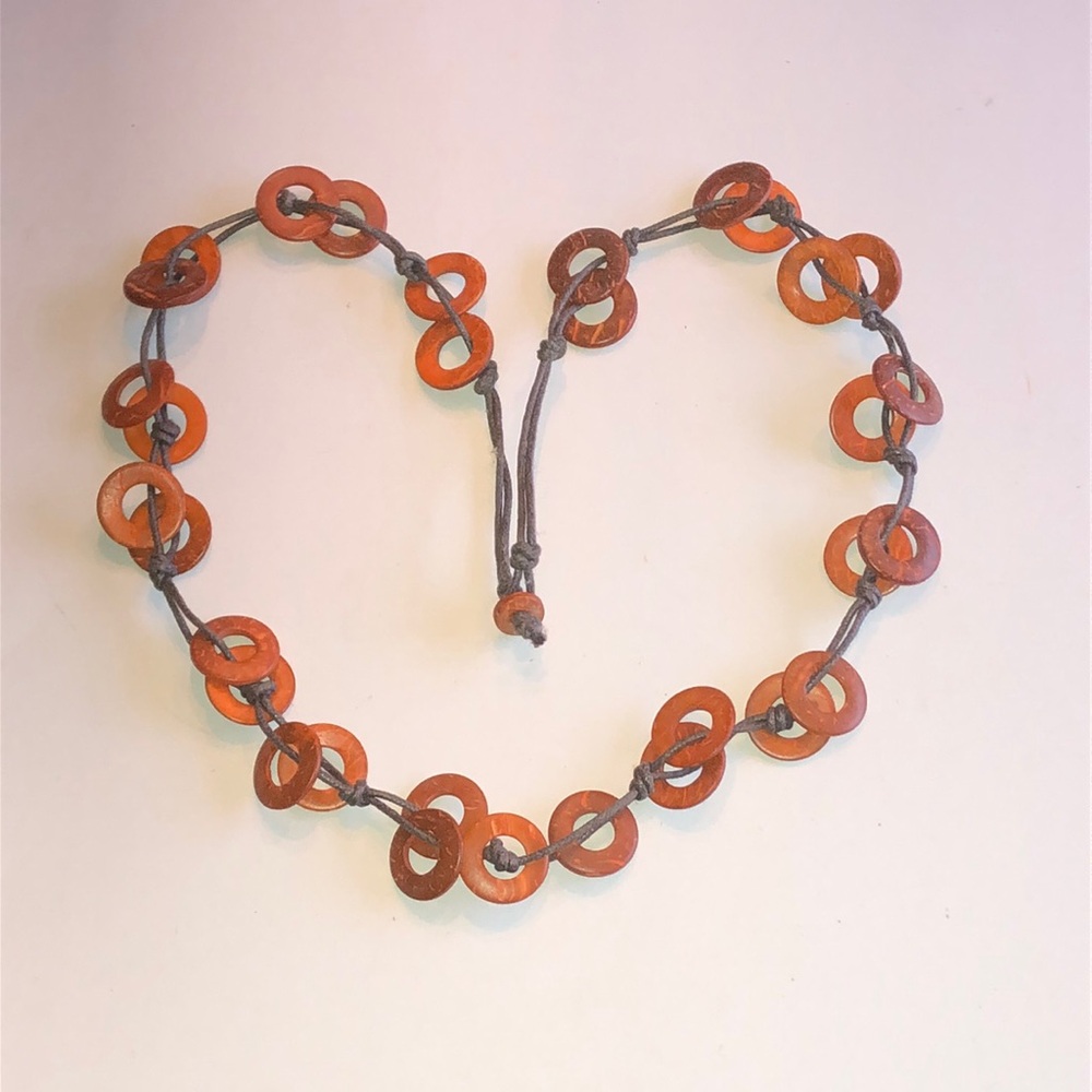 Orange Wood Beaded Boho Link Necklace